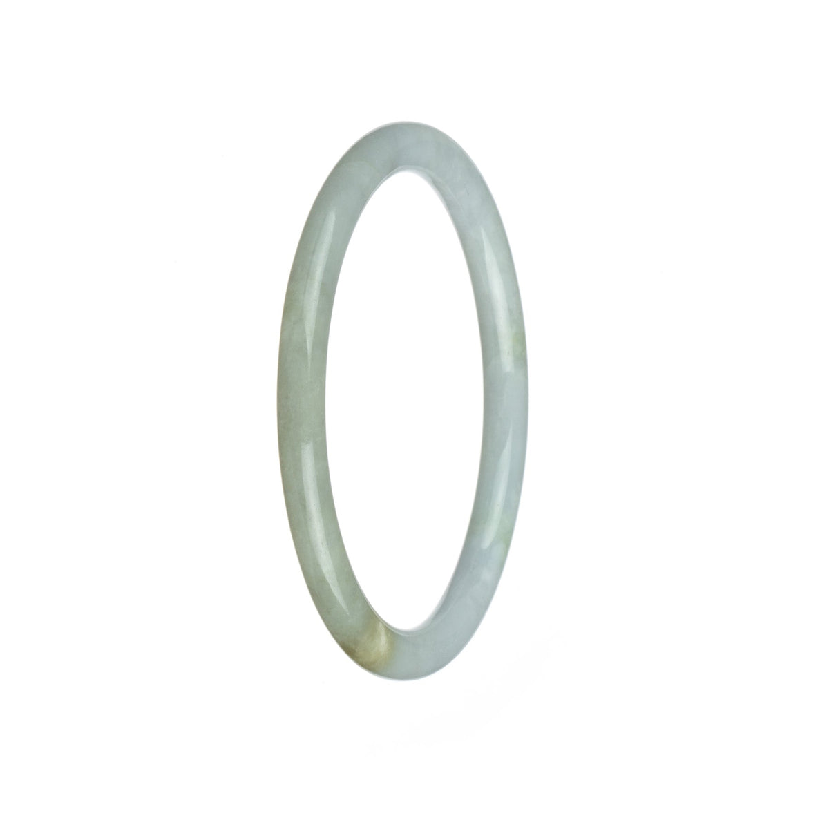A close-up photo of a white and lavender jade bangle bracelet with a petite round shape, made from authentic Grade A traditional jade. The bracelet is from the MAYS™ collection.