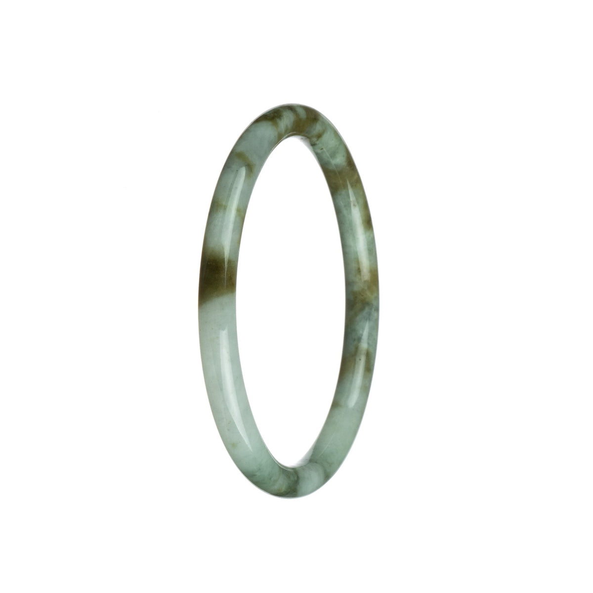 Genuine Grade A White with Brown Pattern Jadeite Bracelet - 62mm Petite Round