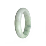 A close-up image of an untreated white jade bangle bracelet with a half-moon shape, measuring 59mm in diameter. The smooth, polished surface of the jade showcases its natural beauty and authenticity.