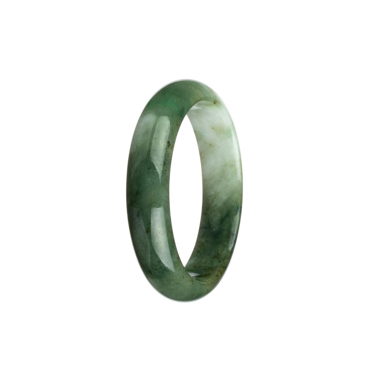 Genuine Grade A Olive Green and White Burma Jade Bangle Bracelet - 53mm Half Moon
