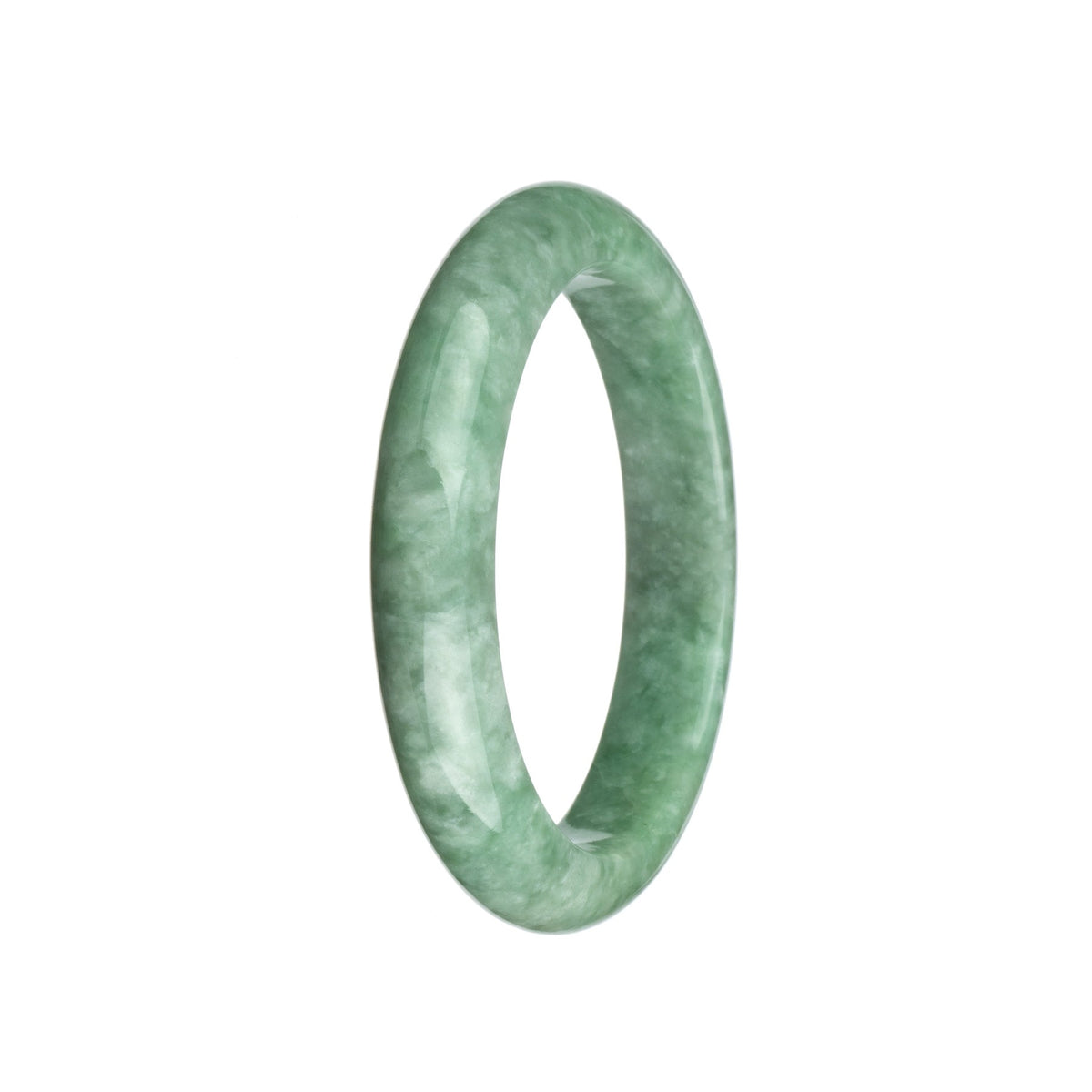 Genuine Natural Mottled Light Green Jadeite Bangle - 59mm Semi Round