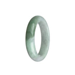 A traditional jade bangle with a half moon design, made of certified Grade A white jade with olive green undertones. Size: 52mm. Brand: MAYS.