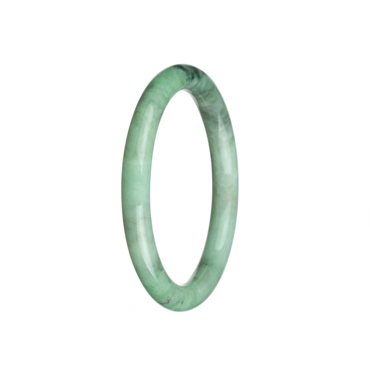 Genuine Type A Light Green with Pattern Jade Bracelet - 59mm Petite Round