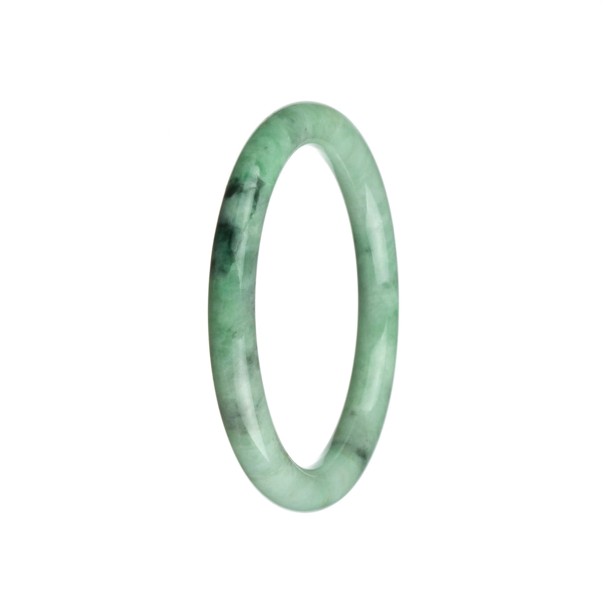 A close-up image of a delicate light green jade bracelet with a patterned design. The bracelet is round and petite, measuring 59mm in size. The jade stone is genuine and of Type A quality. This bracelet is a product of MAYS™.