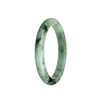 Genuine Natural White with Green and Black Pattern Burmese Jade Bangle - 58mm Semi Round