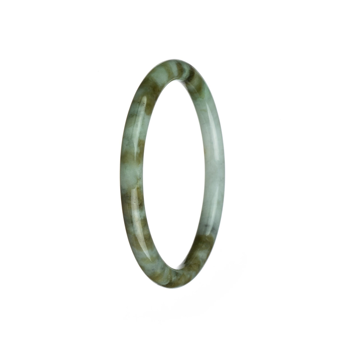 A small round Burmese Jade bangle with a genuine Type A White with Brown Pattern design, measuring 61mm in size.