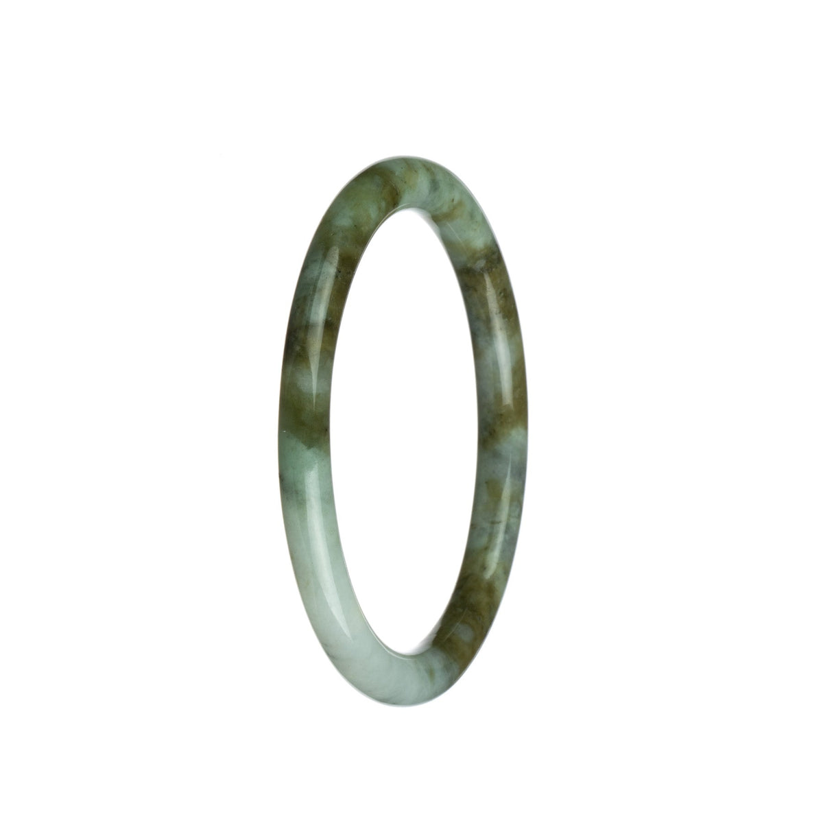Genuine Type A White with Brown Pattern Burmese Jade Bangle - 61mm Petite Round