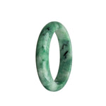Real Untreated Green and White Pattern Jadeite Bangle Bracelet - 59mm Half Moon
