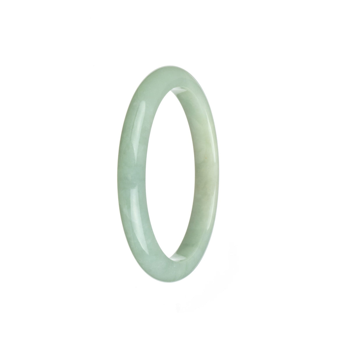 An elegant white Burmese jade bangle bracelet with a semi-round shape, measuring 55mm. Perfect for adding a touch of sophistication to any outfit.