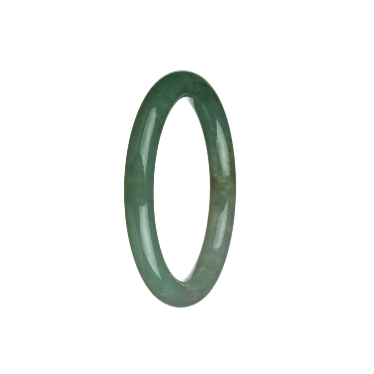 A close-up of a petite round bracelet made from certified Grade A Green and White Jadeite Jade, with vibrant hues of green and white. The smooth and polished surface of the bracelet reflects light, showcasing its exquisite craftsmanship.