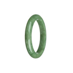 A close-up image of a genuine grade A green traditional jade bangle bracelet with a semi-round shape, measuring 53mm in diameter. The bracelet is from MAYS GEMS.