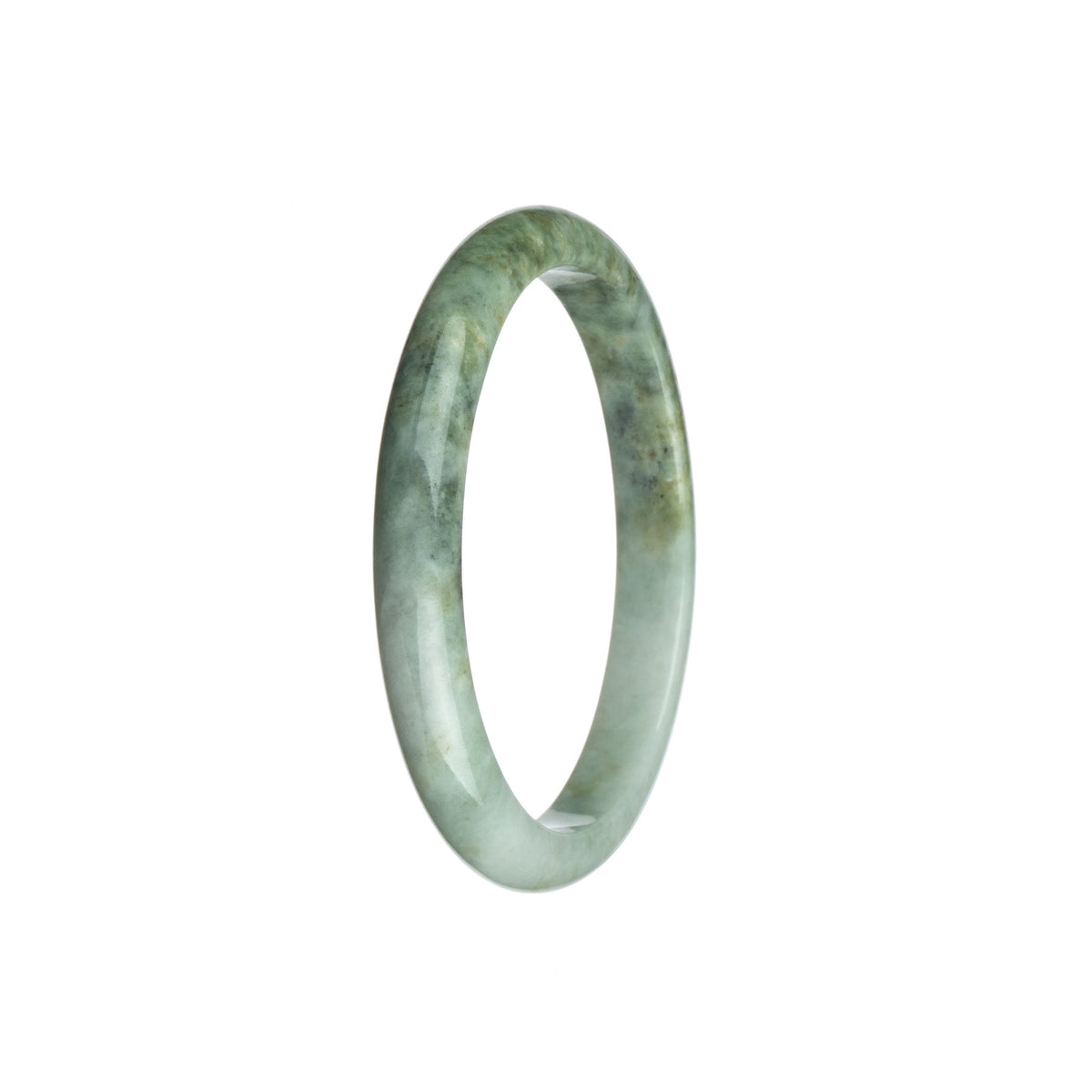 Genuine Untreated White and Grey Pattern Burma Jade Bangle - 53mm Semi Round