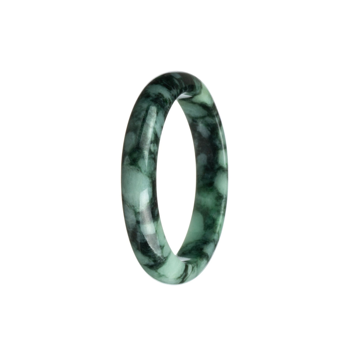 Genuine Untreated Green and Black Pattern Burmese Jade Bracelet - 53mm Half Moon