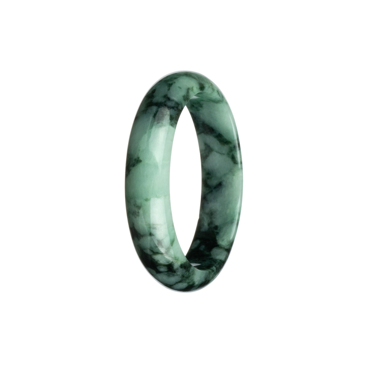 Authentic Grade A Green and Black Pattern Burmese Jade Bangle Bracelet - 53mm Half Moon