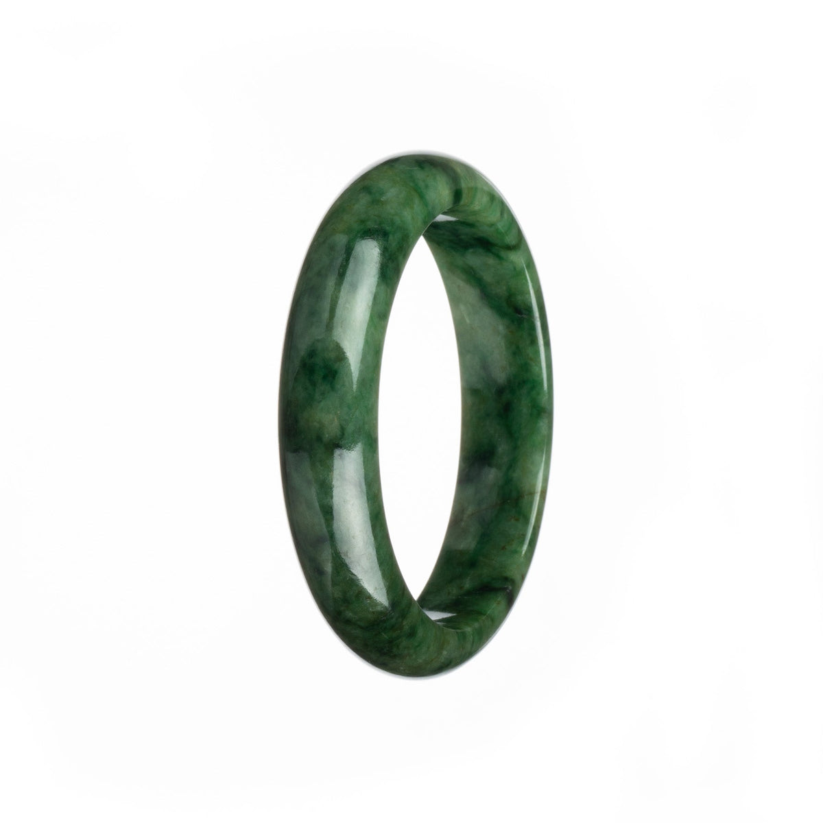 Genuine Type A Green Pattern Burmese Jade Bangle - 57mm Half Moon