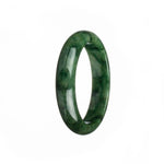 Genuine Type A Green Pattern Burmese Jade Bangle - 57mm Half Moon