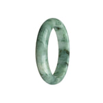 Genuine Type A Greenish White with Dark Green Pattern Burmese Jade Bangle Bracelet - 58mm Half Moon