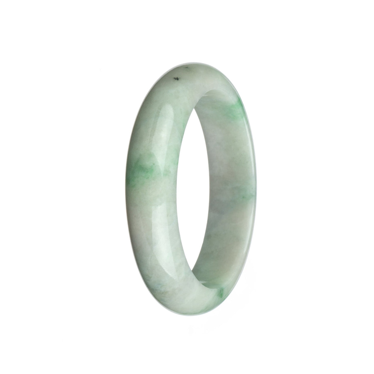 A beautiful white and apple green Burma Jade bangle, featuring a half moon shape.