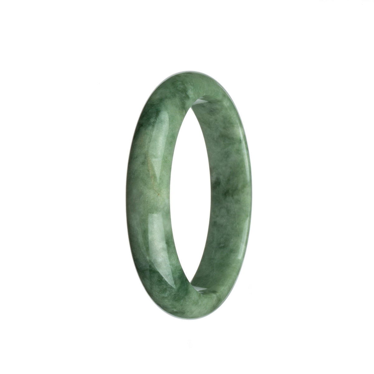 A half-moon shaped, 59mm authentic natural light green jadeite bangle from MAYS GEMS.