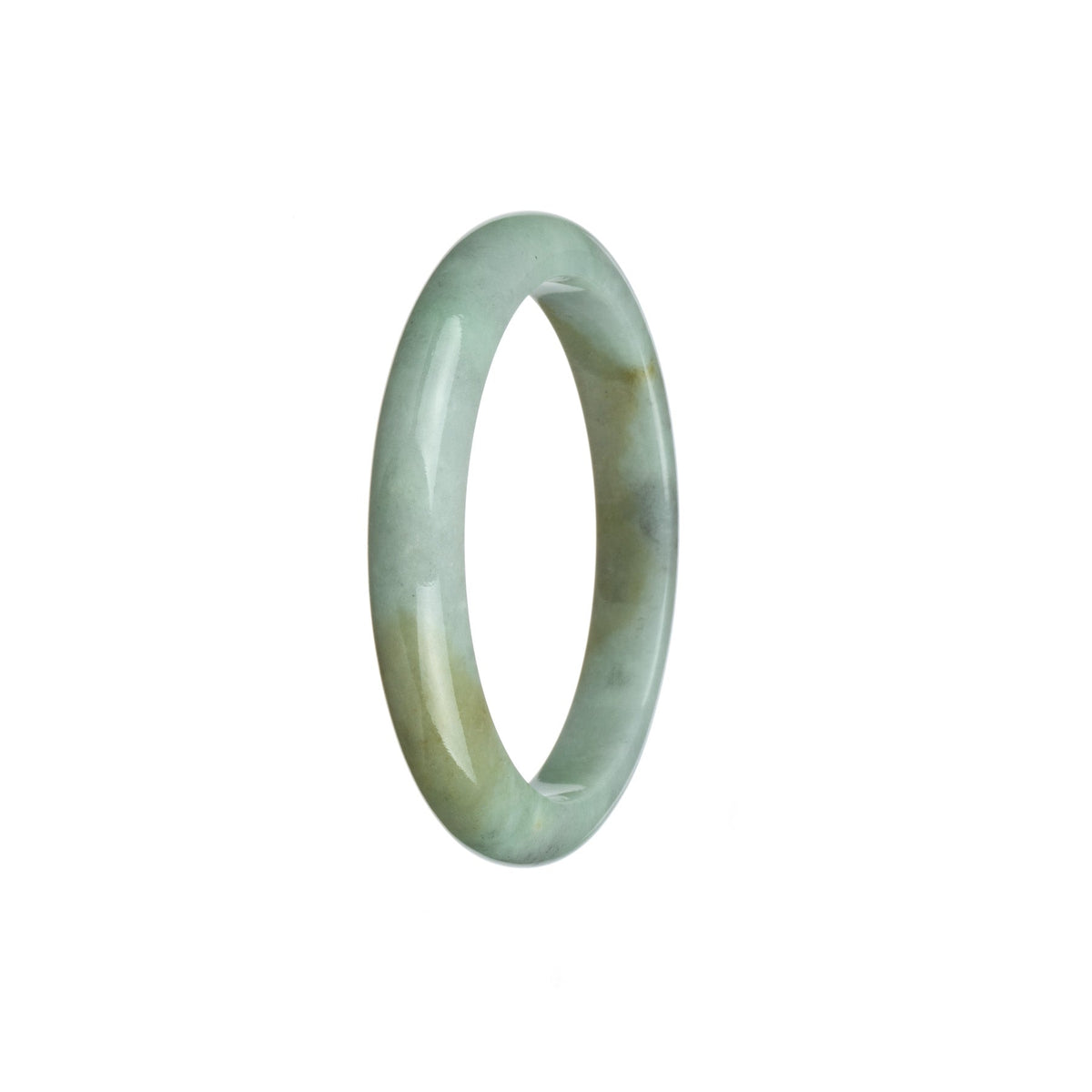 Genuine Untreated White and Light Brown Jade Bangle - 53mm Semi Round