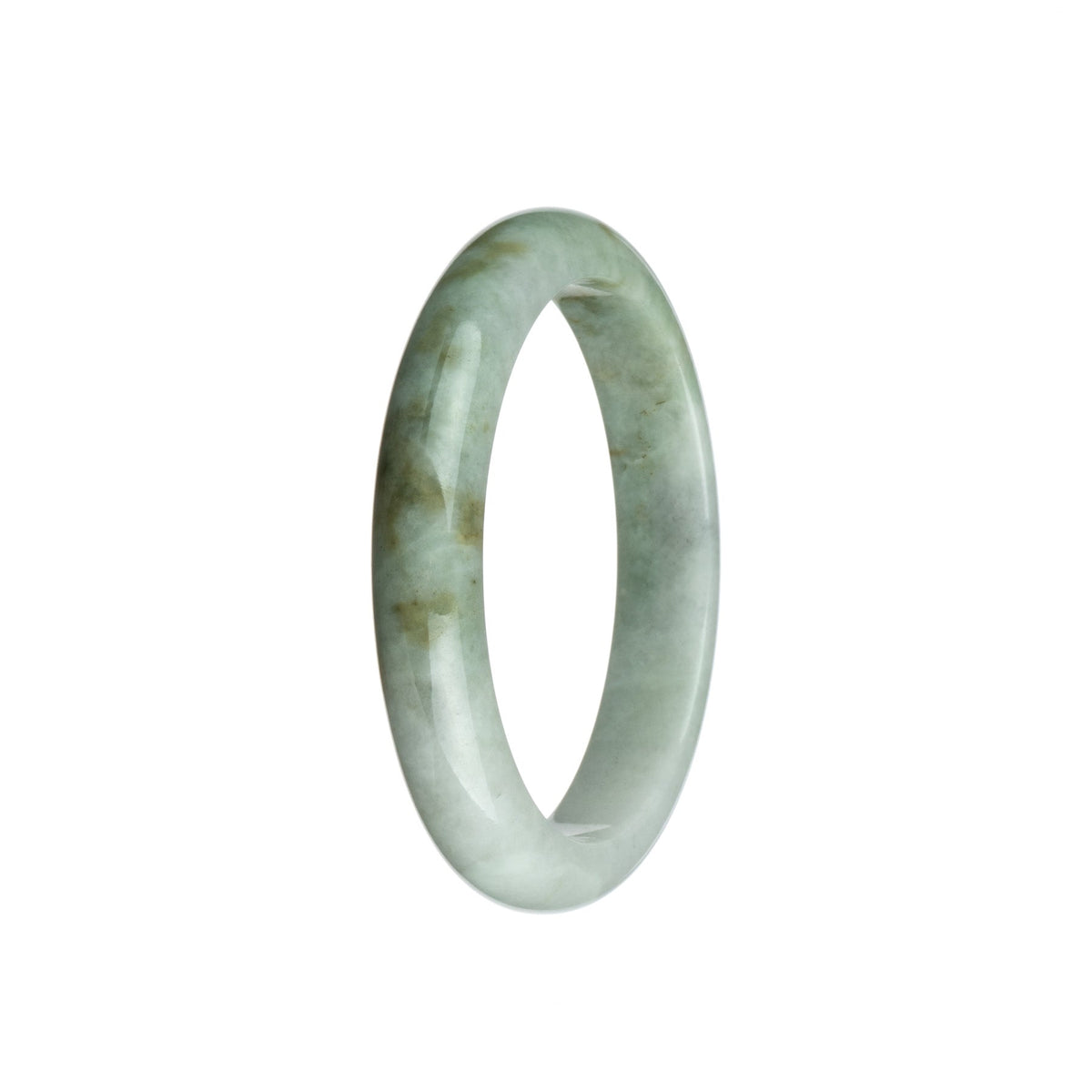 Authentic Grade A White and Brown Pattern Burma Jade Bangle - 58mm Half Moon