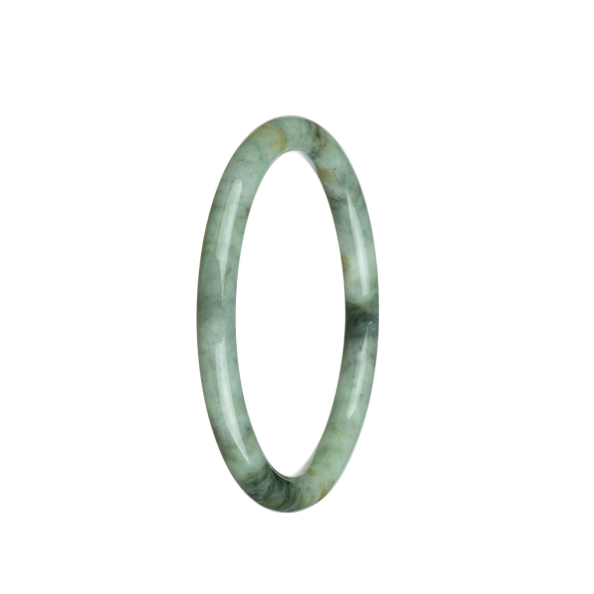 Genuine Type A Greyish White and Grey Pattern Jade Bangle Bracelet - 61mm Petite Round