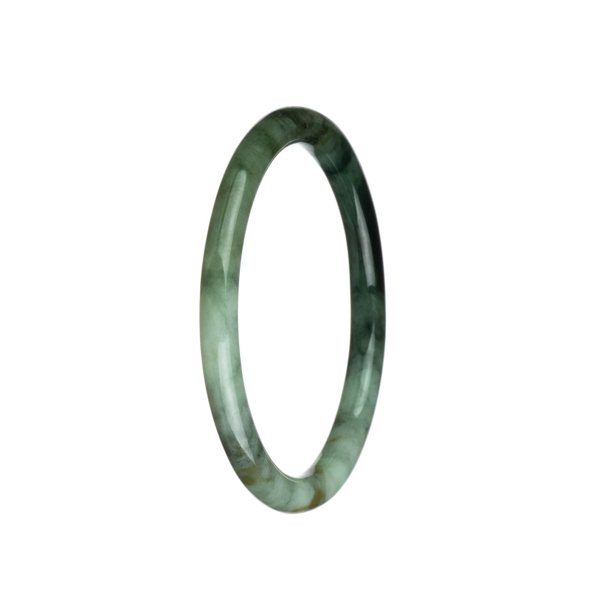 Authentic Natural White and Green Pattern Burma Jade Bracelet - 61mm Petite Round