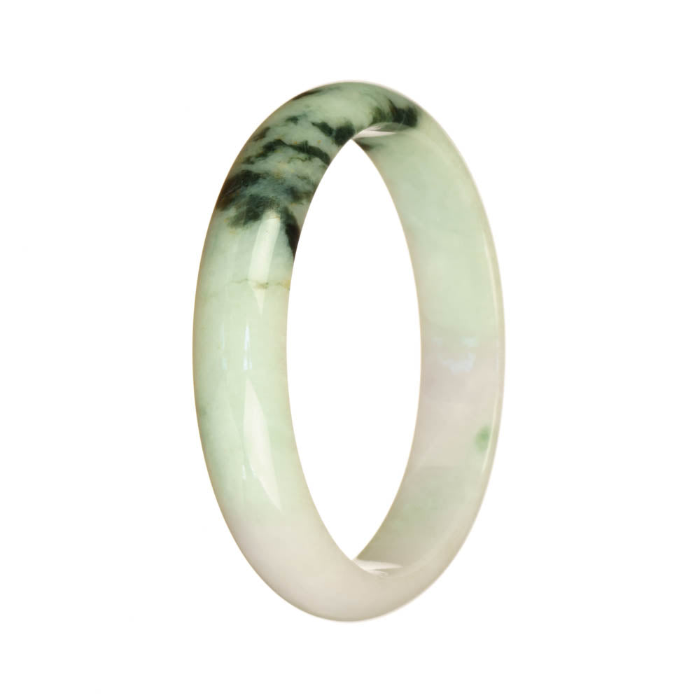 Real Grade A White and Lavender Pattern Jadeite Bangle Bracelet - 57mm Half Moon