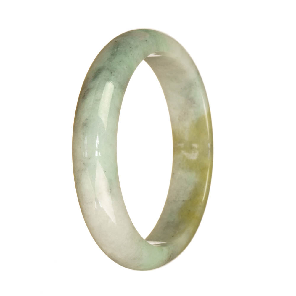 Real Type A Pale Green and Light Brown Traditional Jade Bangle Bracelet - 59mm Half Moon