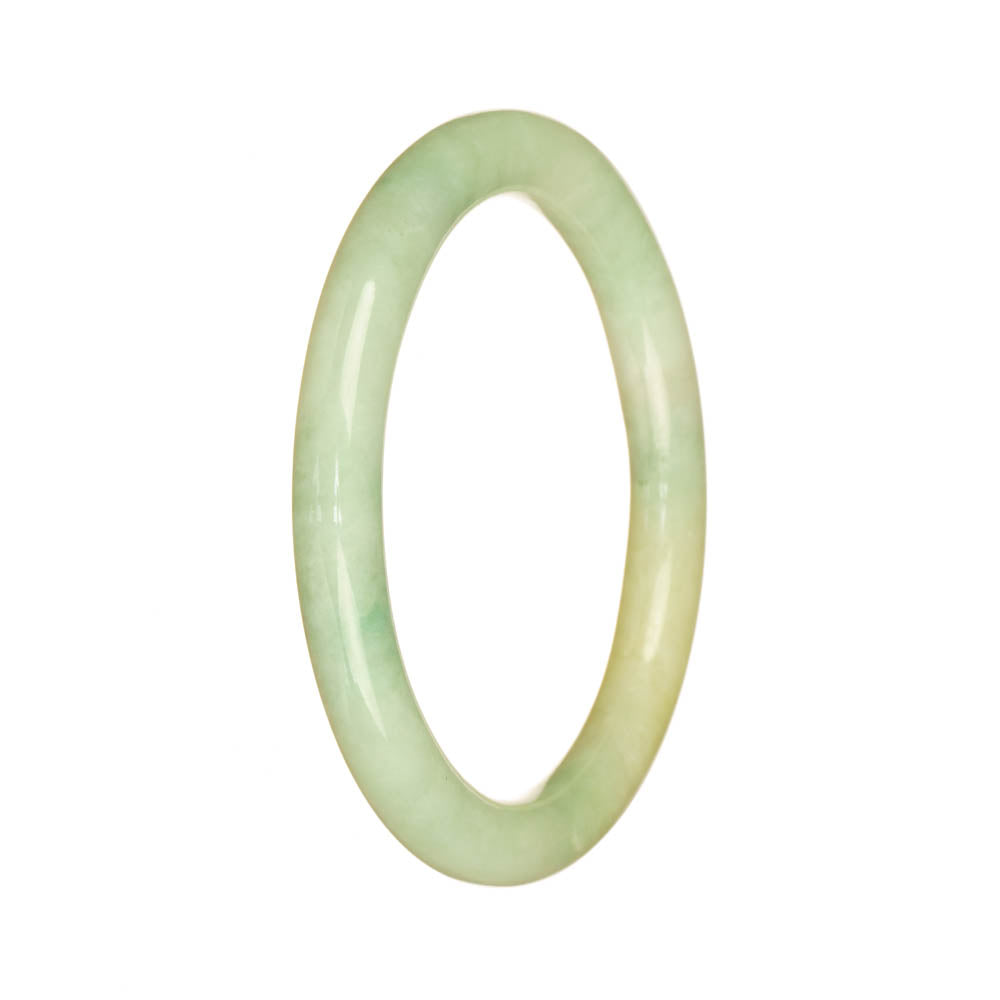 A dainty round jade bangle bracelet in a combination of light green and light brown shades. Perfect for adding a touch of elegance to any outfit.