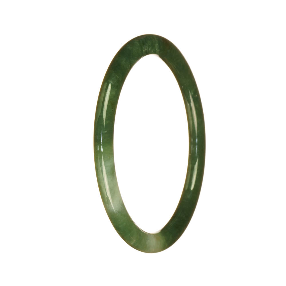 A small round jadeite jade bracelet with a beautiful green and white pattern.
