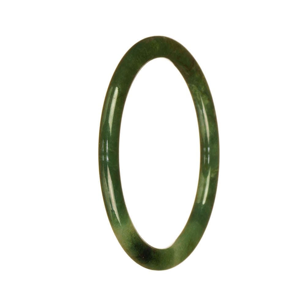 A delicate round jadeite jade bracelet in green and white patterns.