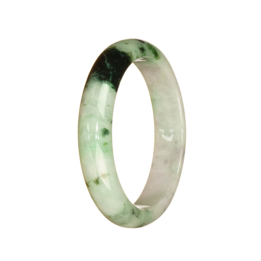 Genuine Type A White and Green Pattern Burmese Jade Bangle - 54mm Half Moon