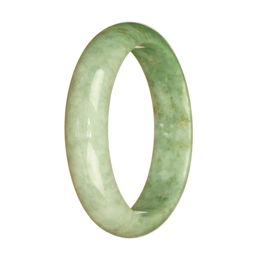 A light green traditional jade bracelet with a 58mm half moon shape.