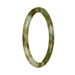 A close-up photo of an exquisite half moon-shaped jade bracelet in vibrant shades of green and white. The intricate, natural patterns on the jade surface create a stunning visual display. This bracelet is a unique piece of jewelry, handcrafted with authentic Burma jade, making it a true gem.