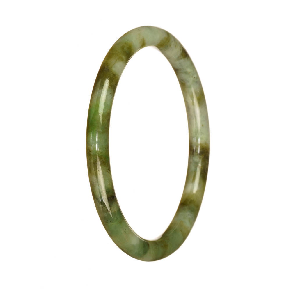 Authentic Natural Green and White Pattern Burma Jade Bracelet - 60mm Half Moon