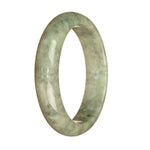 A beautiful grey pattern jadeite bangle with a half moon shape, measuring 59mm in size. Perfect for adding a touch of elegance to any outfit.