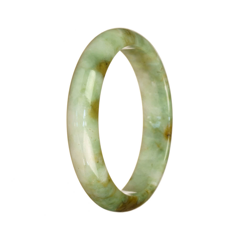 Genuine Grade A White and Green Pattern Traditional Jade Bangle - 56mm Half Moon