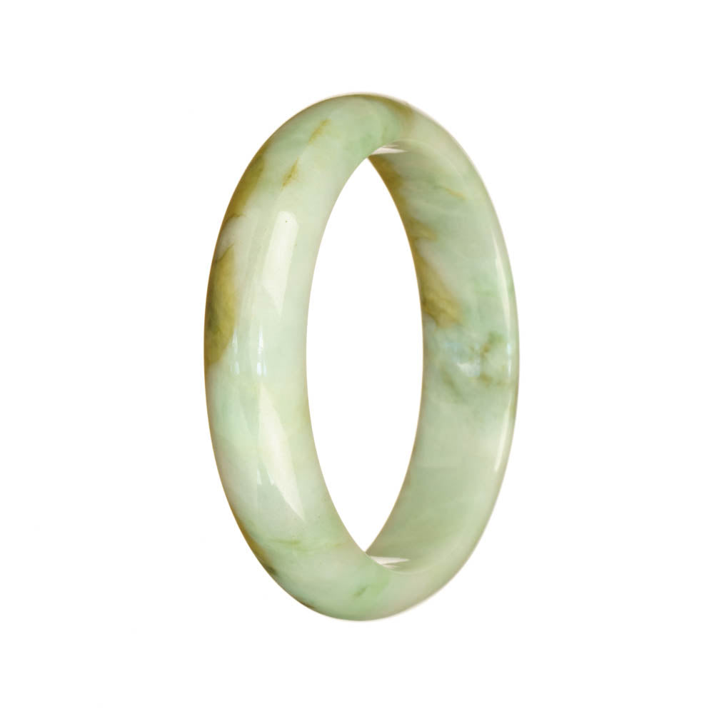 Real Grade A White Green and Brown Pattern Burmese Jade Bangle - 54mm Half Moon