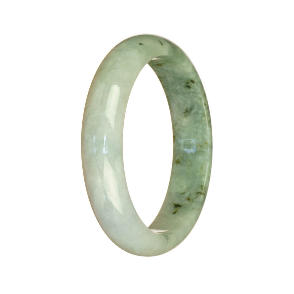 Certified Untreated White and Light Green Pattern Burma Jade Bangle Bracelet - 54mm Half Moon