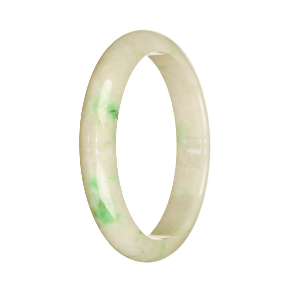 Authentic Grade A White and Emerald Green Burmese Jade Bangle Bracelet - 58mm Half Moon