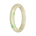 Authentic Grade A White and Emerald Green Burmese Jade Bangle Bracelet - 58mm Half Moon