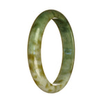 Genuine Grade A Green and White Pattern Jade Bracelet - 59mm Half Moon