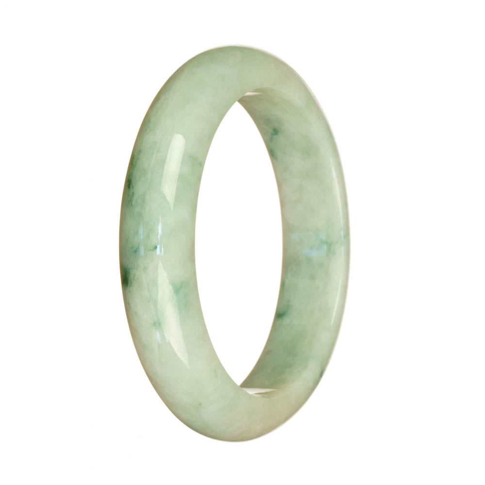 Authentic Natural White with Green Pattern Traditional Jade Bangle - 57mm Half Moon