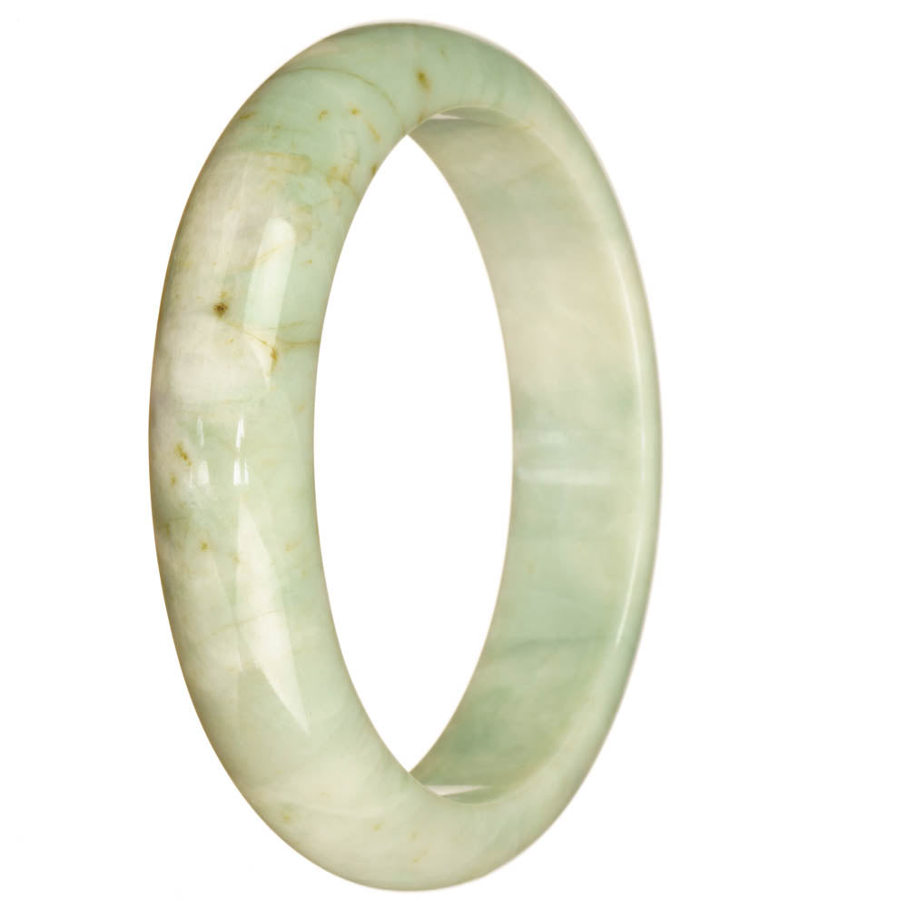 Genuine Grade A Pale Green Pattern Traditional Jade Bangle - 67mm Half Moon