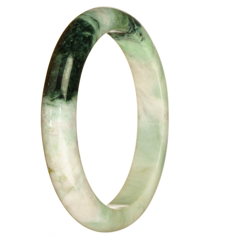 Authentic Natural White and Green Pattern Traditional Jade Bracelet - 67mm Half Moon