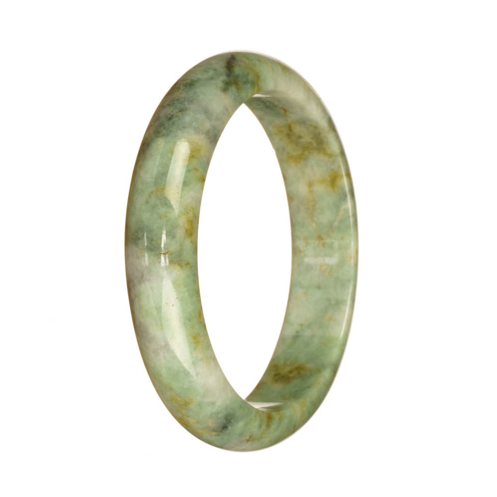 Real Grade A Green and White Pattern Jadeite Jade Bracelet - 57mm Half Moon