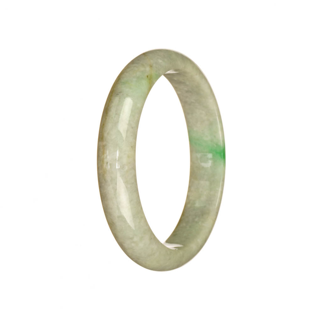 A half-moon shaped, genuine untreated grey jade bracelet with vibrant emerald green accents from Burma. The bracelet measures 51mm in width and is a stunning piece from the MAYS™ collection.