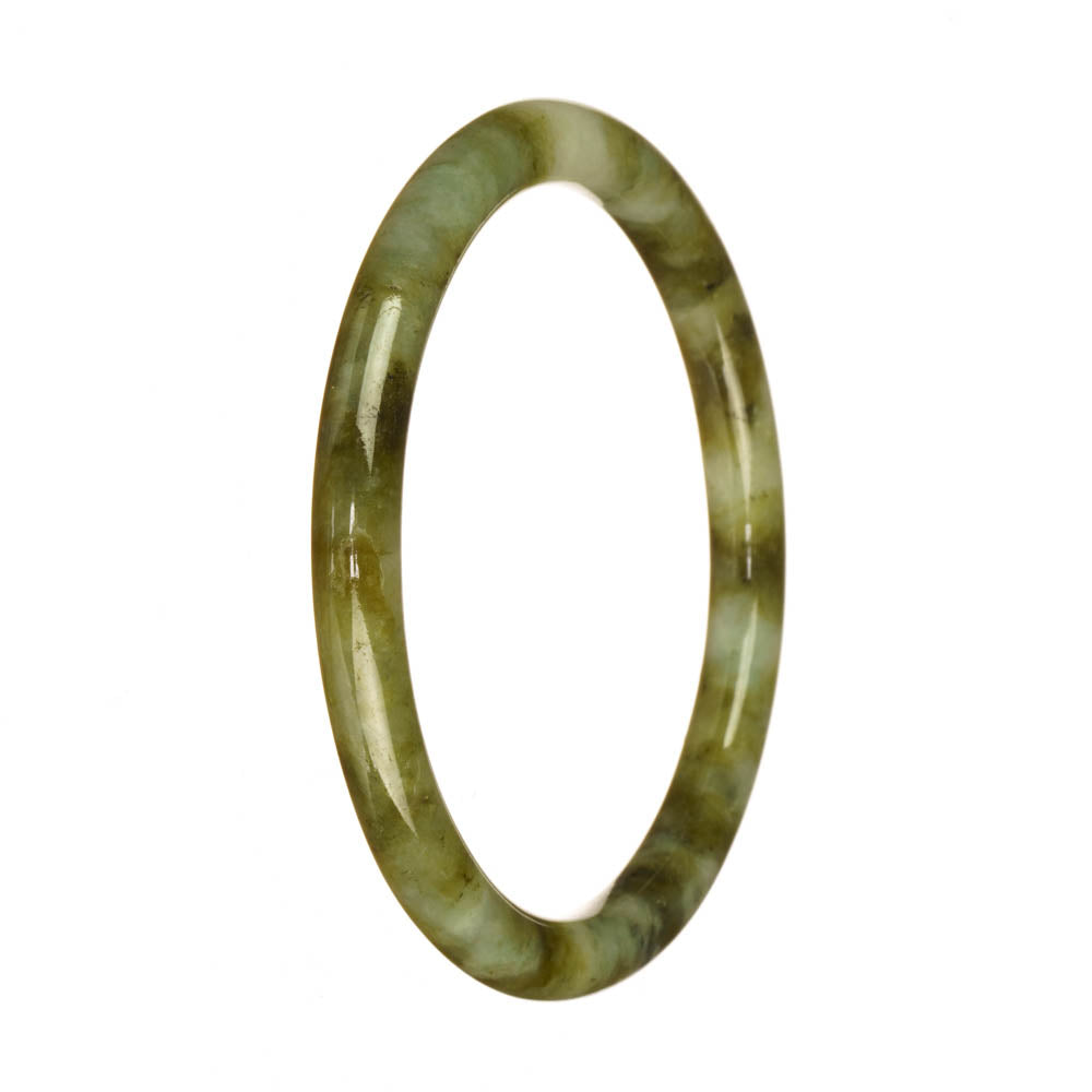 Genuine Grade A Green White and Brown Pattern Jadeite Jade Bangle - 62mm Petite Round