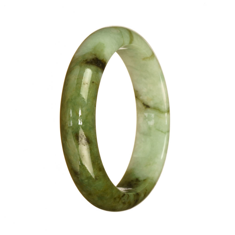 Authentic Grade A White and Green Pattern Jadeite Bracelet - 55mm Half Moon